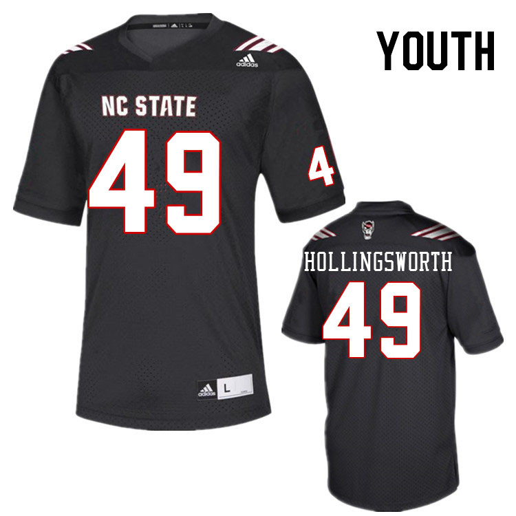 Youth #49 Aiden Hollingsworth NC State Wolfpack College Football Jerseys Stitched Sale-Black - Click Image to Close